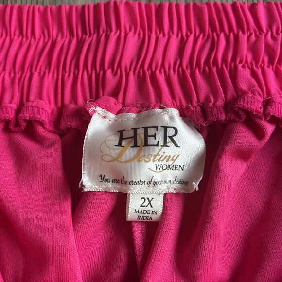 Her Destiny Wide Leg Pull On Lined Elastic Waist Hot Pink Cropped Pants Size 2X - Picture 3 of 8